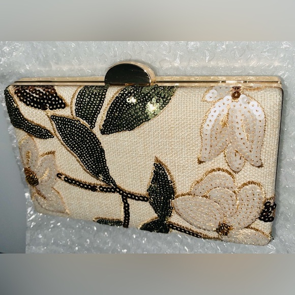 🆕 Floral Sequin Embroidered Box Clutch Handbag - Picture 5 of 8